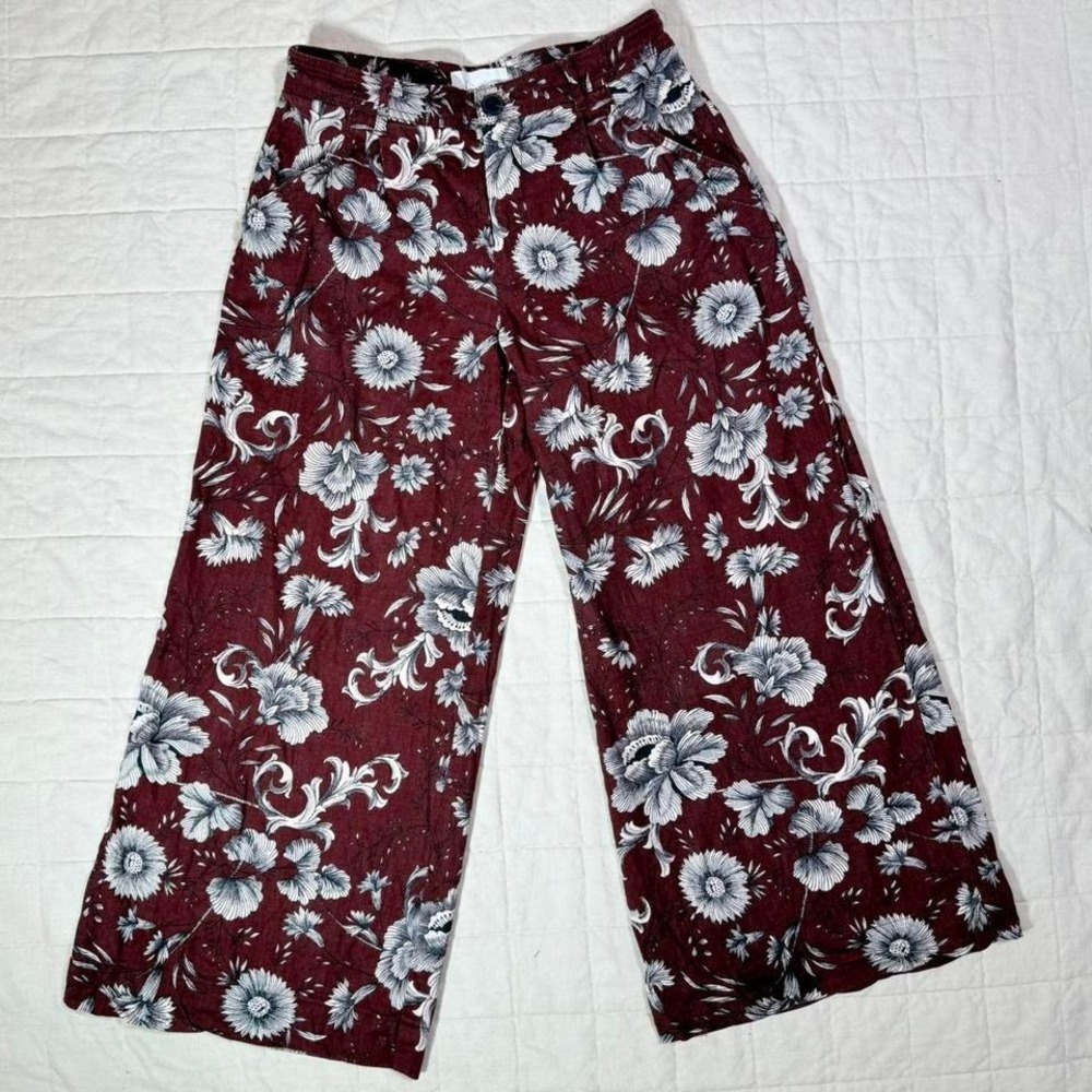 By Anthropologie Linen-Blend Floral Wide-Leg Pants – Size 2‎ (fits XS/S)